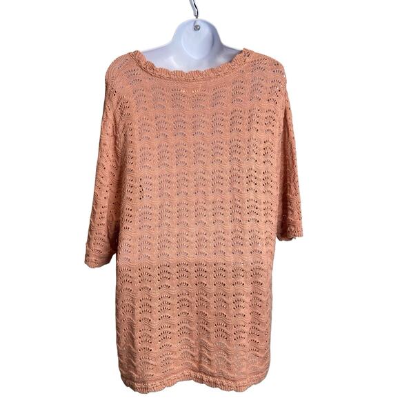 Fat Face Women's Peach Crochet 100% Cotton Tunic Sweater Top Size 14 Coastal - Picture 2 of 10
